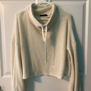 Blue blush cozy knit cowl neck sweater